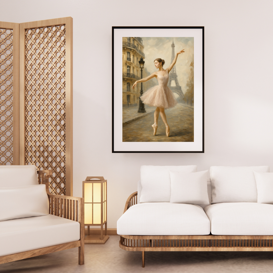 Paris Ballerina Art Print – Romantic Ballet Wall Art – Eiffel Tower Dance Painting – Feminine Fine Art for Home Decor or Gift