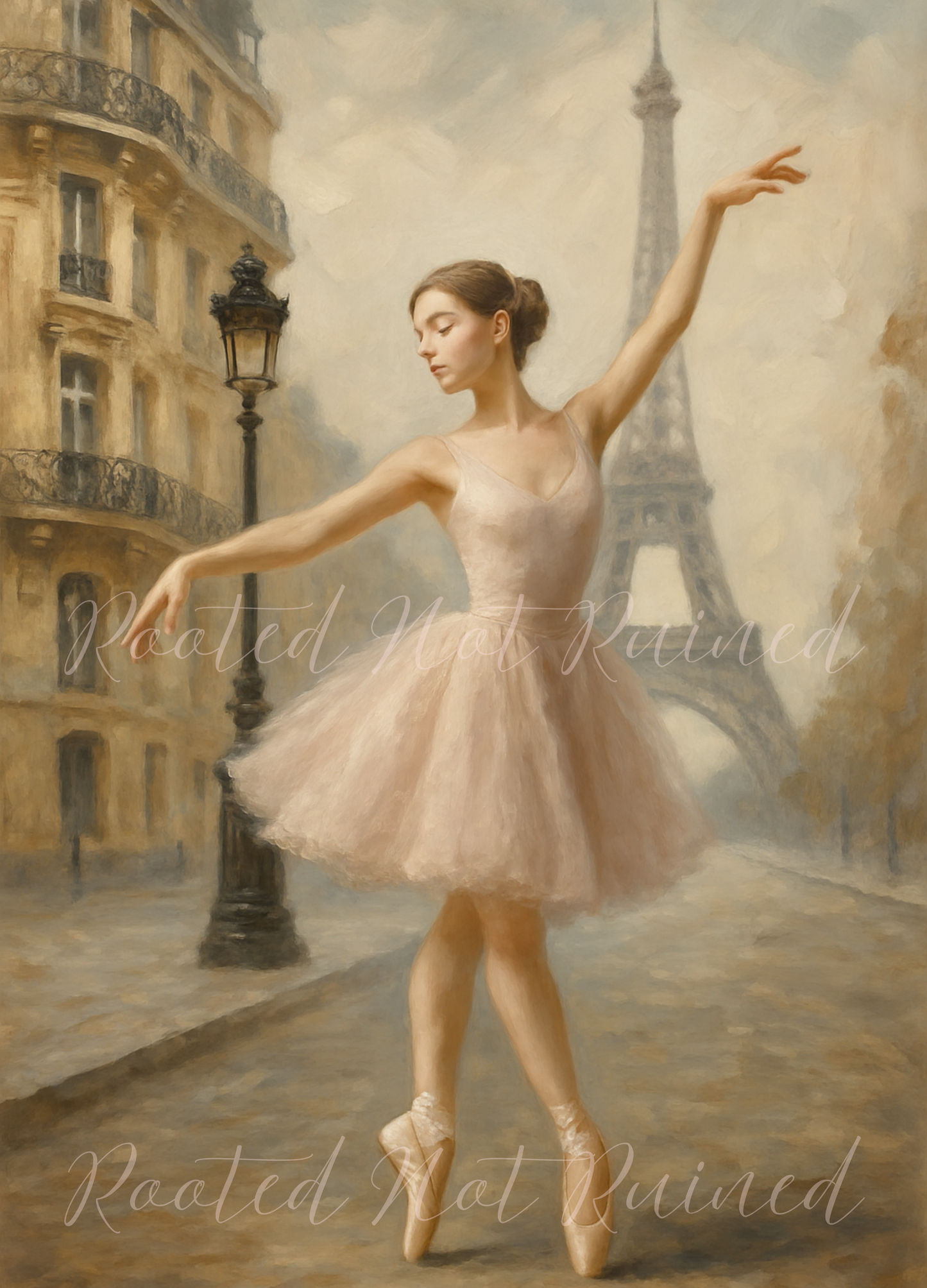 Paris Ballerina Art Print – Romantic Ballet Wall Art – Eiffel Tower Dance Painting – Feminine Fine Art for Home Decor or Gift