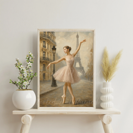 Paris Ballerina Art Print – Romantic Ballet Wall Art – Eiffel Tower Dance Painting – Feminine Fine Art for Home Decor or Gift