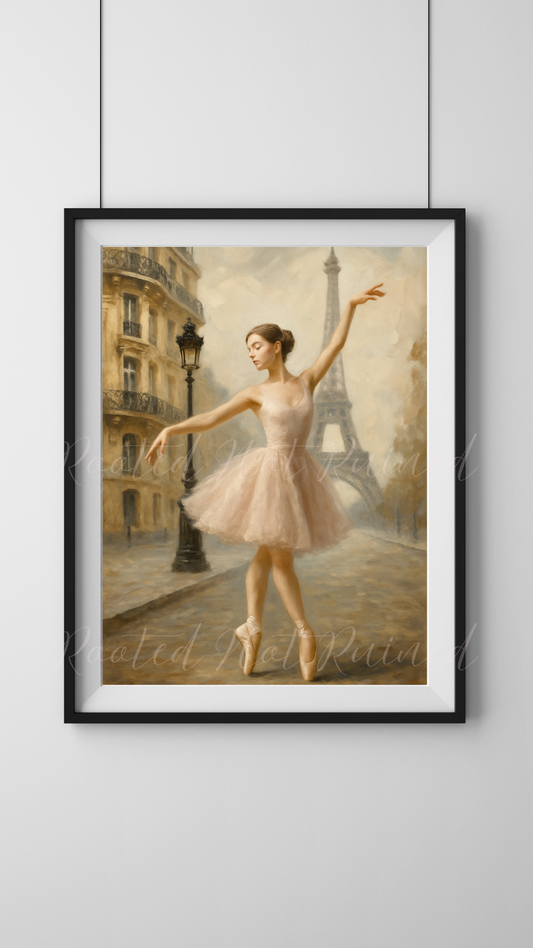 Paris Ballerina Art Print – Romantic Ballet Wall Art – Eiffel Tower Dance Painting – Feminine Fine Art for Home Decor or Gift