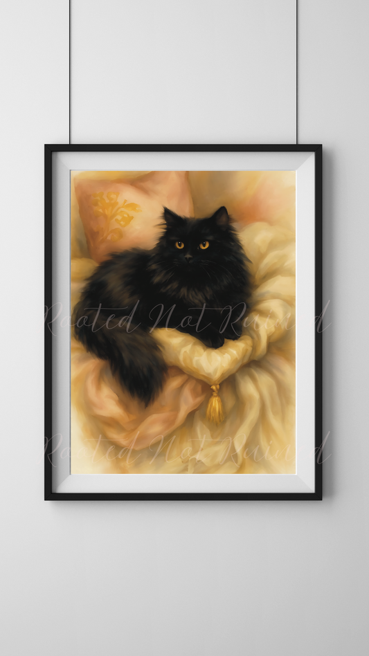 Black Persian Cat Fine Art Print – Luxury Digital Download for Cat Lovers, Elegant Pet Portrait Wall Decor, High-Resolution Printable