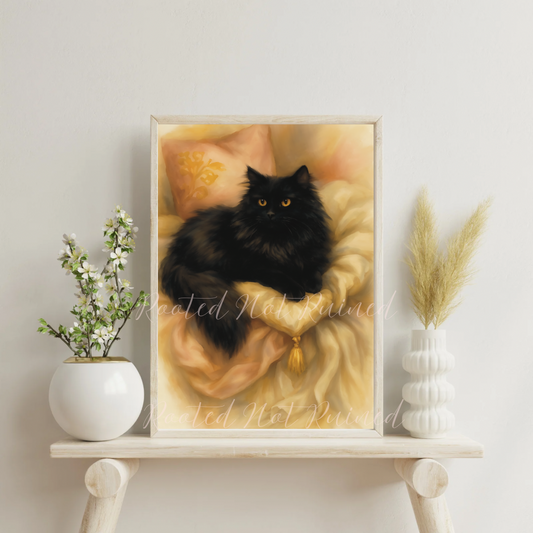 Black Persian Cat Fine Art Print – Luxury Digital Download for Cat Lovers, Elegant Pet Portrait Wall Decor, High-Resolution Printable